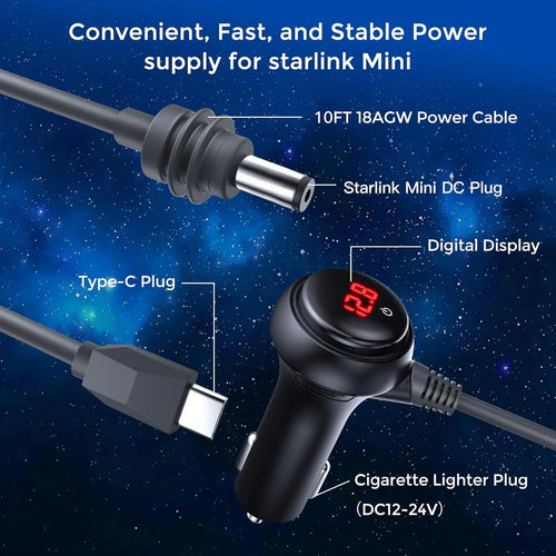 3 in 1 Starlink Mini Cable , High-Speed USB C/Car Charger/DC to DC Replacement Cable Power Cable Accessories