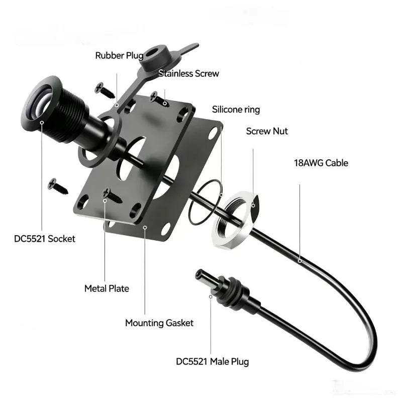 Waterproof Wall Socket Passthrough for Starlink Mini DC 5.5*2.1 Female Power Connector Port for RV Campervan Battery Box Outlet