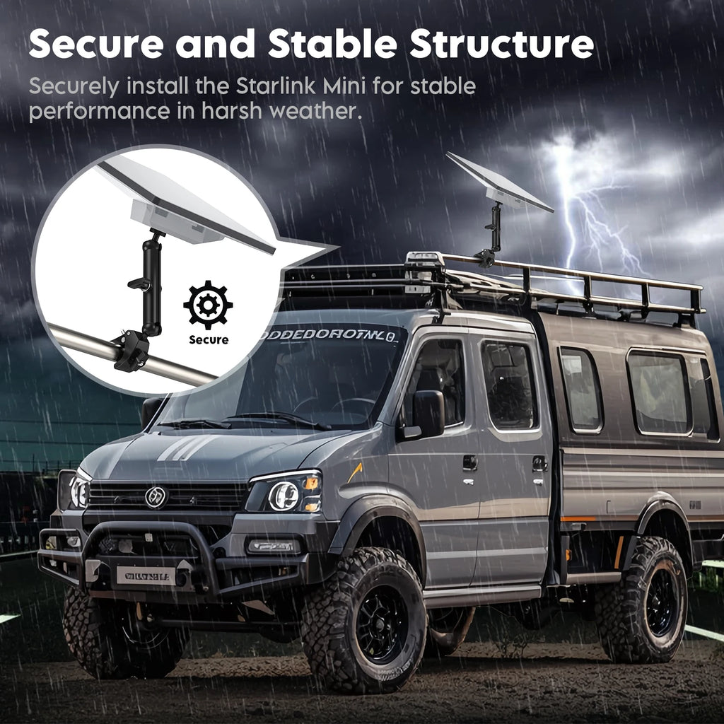 EDUP SK0146 Starlink Mini Adjustable Clamp Mount Kit–Portable Aluminum Alloy Bracket for RV Camper Roof Rack Balcony–Tool-Free